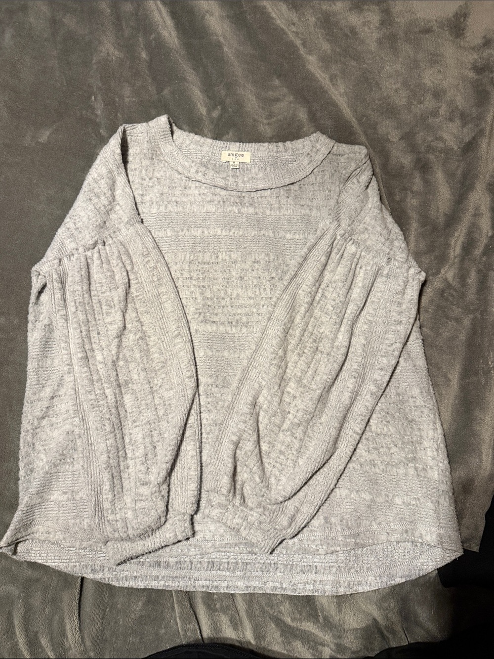 Umgee Light Heather Gray Balloon Sleeve Knit Top